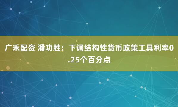 广禾配资 潘功胜：下调结构性货币政策工具利率0.25个百分点